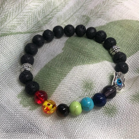 RETRO glass chakra beads and  evil eye bracelet NEW - Picture 3 of 5